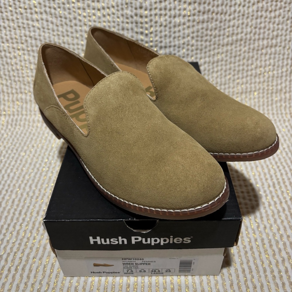 Hush Puppies Wren Slipper Tan Suede Size 7.5 Wide